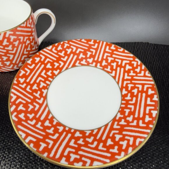 Coalport England Bone China Porcelain Fretwork Chinese Red Tea Cup Saucer Set - Picture 2 of 14